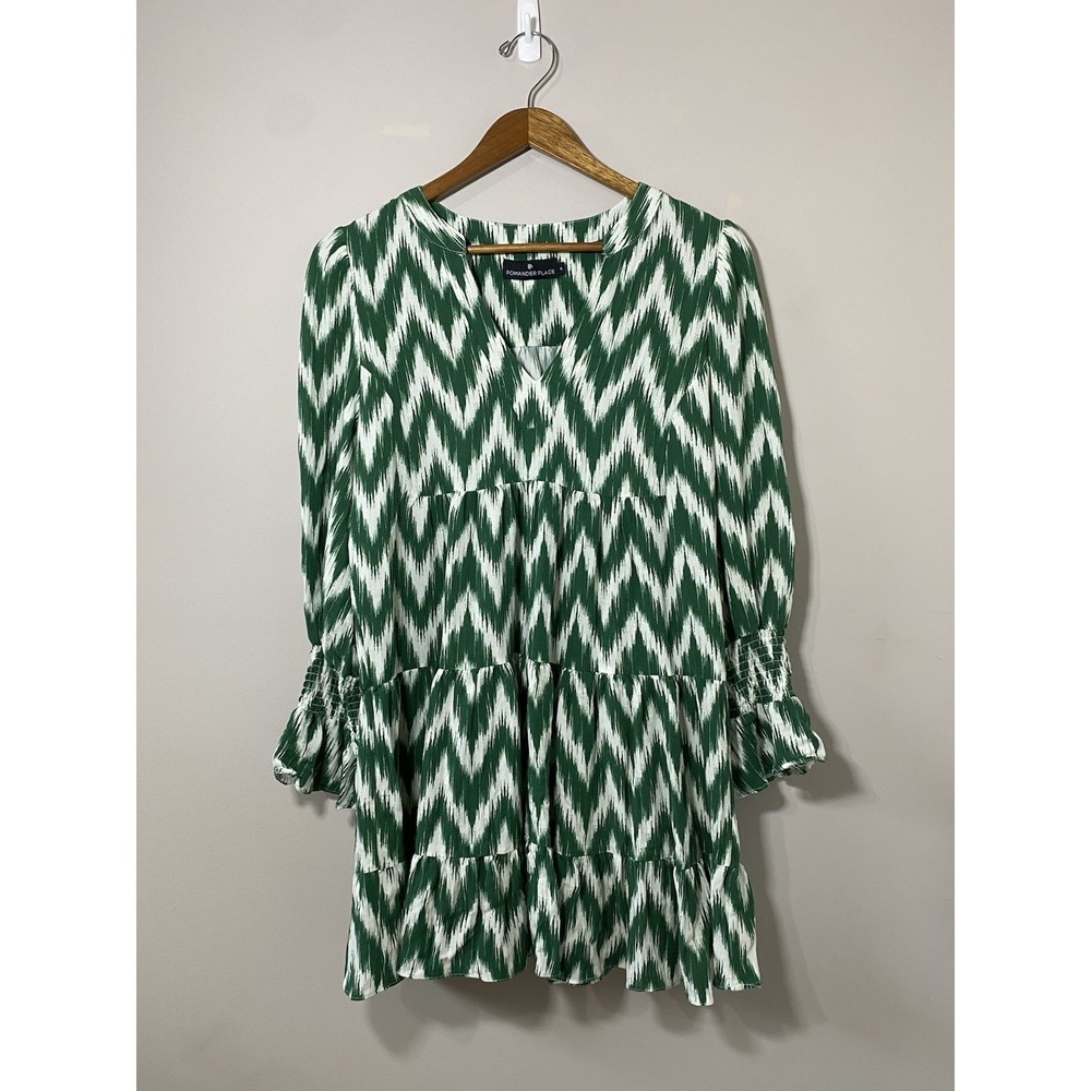 Tuckernuck Zigzag Patterned Mini Dress in Green and White